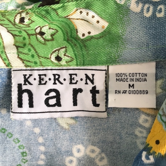 Y2K Keren Hart blue green yellow button down lightweight jean jacket size M - Picture 12 of 13